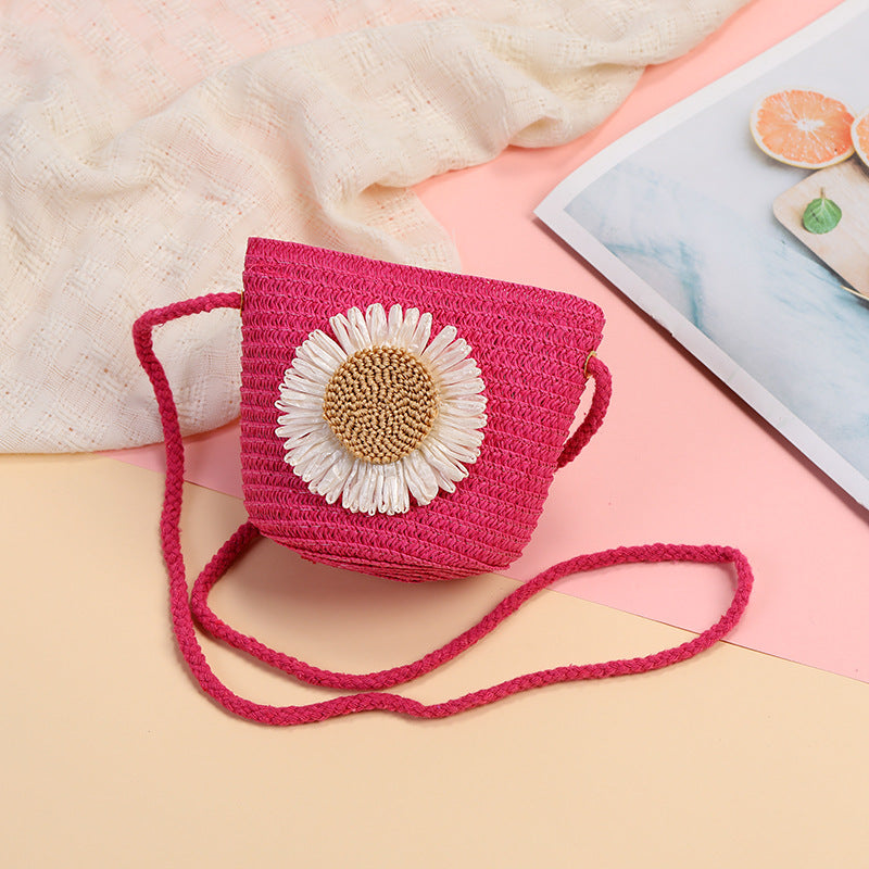 Cute Flowers Braid Straw Unisex Children's Coin Purse Featuring Wear-Resistant Material