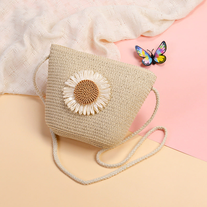 Cute Flowers Braid Straw Unisex Children's Coin Purse Featuring Wear-Resistant Material