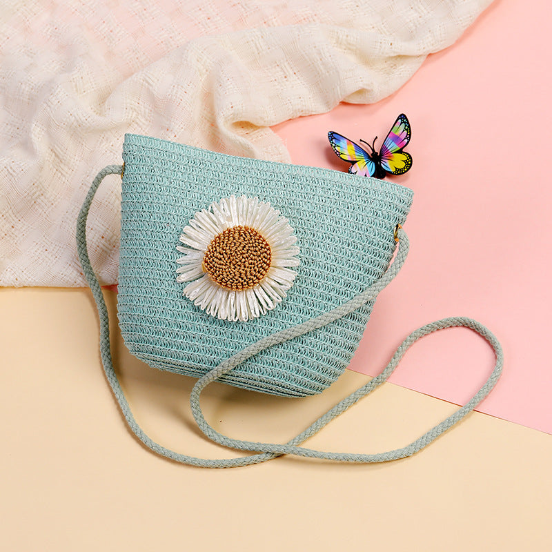 Cute Flowers Braid Straw Unisex Children's Coin Purse Featuring Wear-Resistant Material