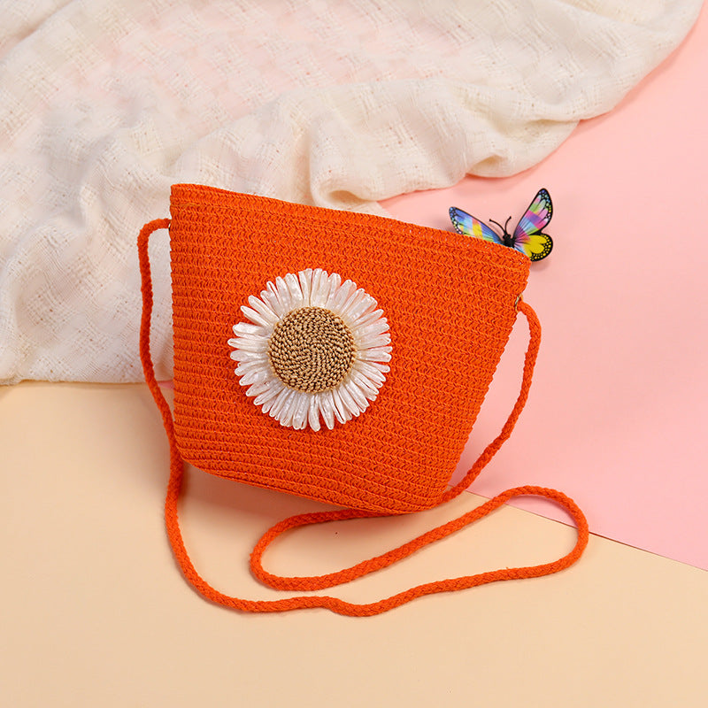 Cute Flowers Braid Straw Unisex Children's Coin Purse Featuring Wear-Resistant Material