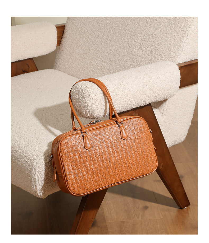 Handcrafted Leather Woven Handbag Top Layer Cowhide Single Shoulder Crossbody Commuter Bag For Women Autumn New Arrival