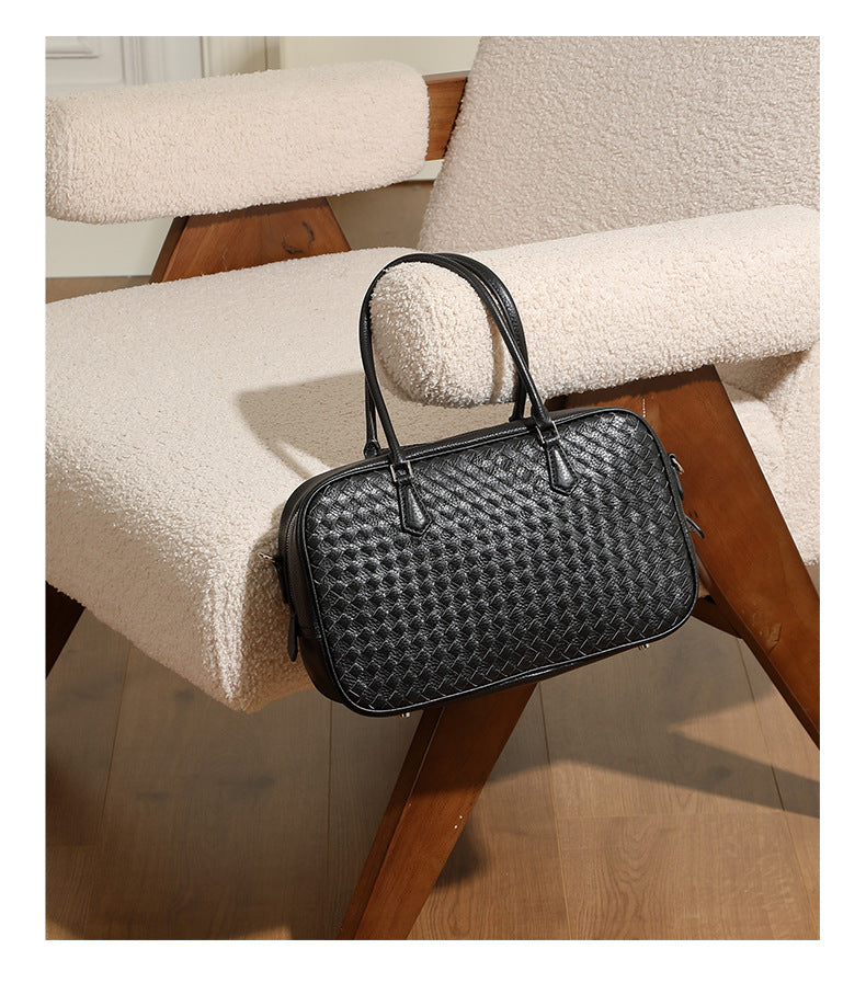 Handcrafted Leather Woven Handbag Top Layer Cowhide Single Shoulder Crossbody Commuter Bag For Women Autumn New Arrival