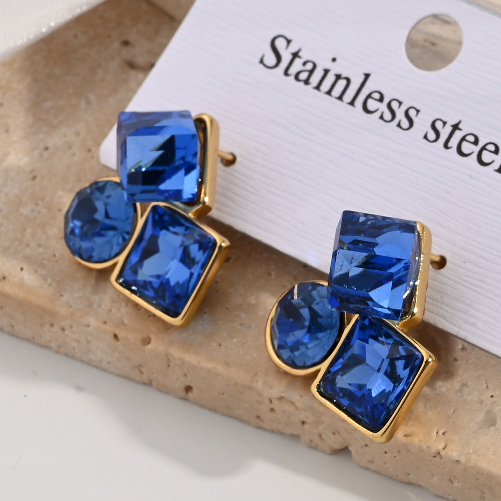 Fashionable Geometric Square Round Earrings 304 Stainless Steel Plated With Water Diamonds Casual Elegant Hoop Earrings For Women