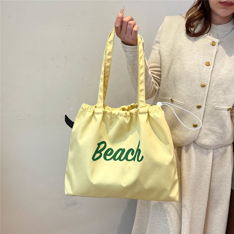 New Style Large Capacity Nylon Letter Print Women's Shoulder Bag Casual Portable Drawstring Tote Bag City Simple Love Shape