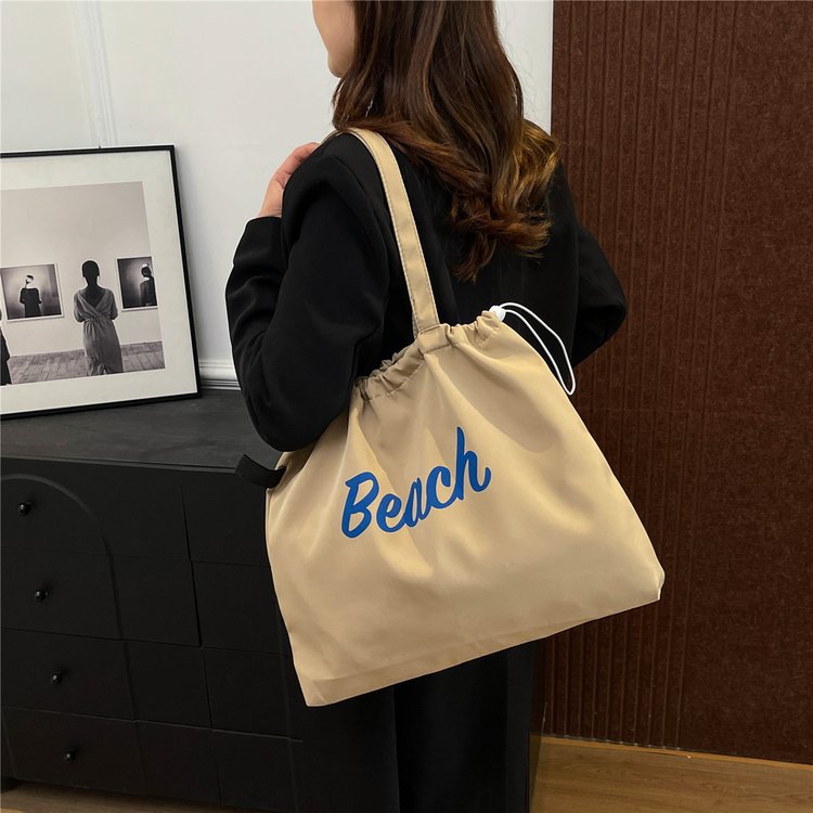 New Style Large Capacity Nylon Letter Print Women's Shoulder Bag Casual Portable Drawstring Tote Bag City Simple Love Shape