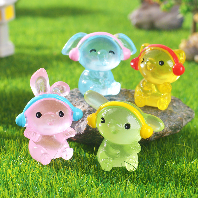 Adorable Earphone-Wearing Rabbit Garden Miniature Landscape Decoration Resin Craft Tree Accessory Simple Style Desktop Ornament
