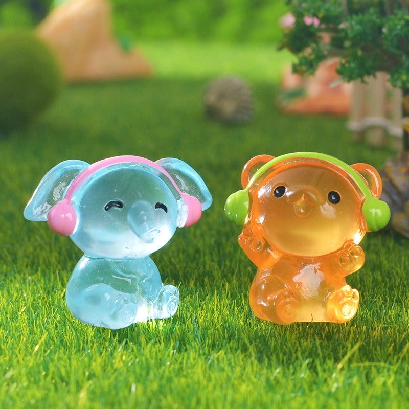 Adorable Earphone-Wearing Rabbit Garden Miniature Landscape Decoration Resin Craft Tree Accessory Simple Style Desktop Ornament