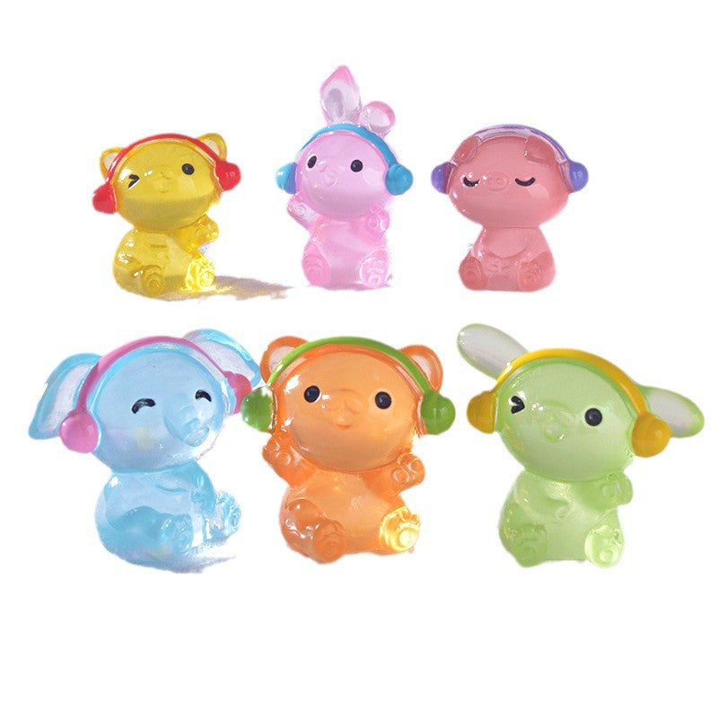 Adorable Earphone-Wearing Rabbit Garden Miniature Landscape Decoration Resin Craft Tree Accessory Simple Style Desktop Ornament