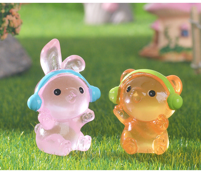 Adorable Earphone-Wearing Rabbit Garden Miniature Landscape Decoration Resin Craft Tree Accessory Simple Style Desktop Ornament