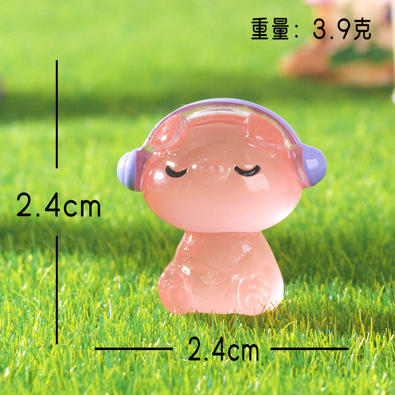 Adorable Earphone-Wearing Rabbit Garden Miniature Landscape Decoration Resin Craft Tree Accessory Simple Style Desktop Ornament