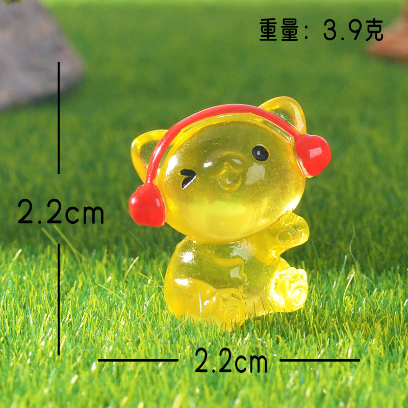 Adorable Earphone-Wearing Rabbit Garden Miniature Landscape Decoration Resin Craft Tree Accessory Simple Style Desktop Ornament