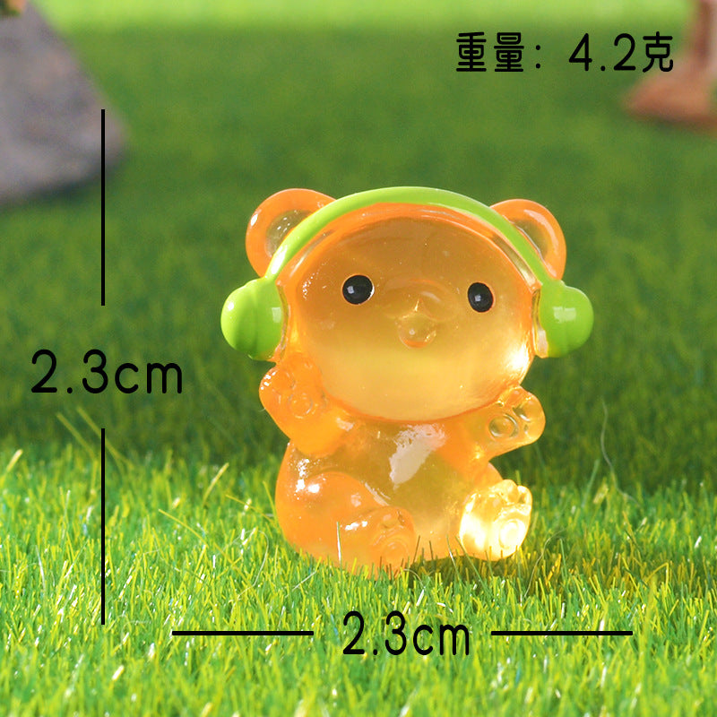 Adorable Earphone-Wearing Rabbit Garden Miniature Landscape Decoration Resin Craft Tree Accessory Simple Style Desktop Ornament
