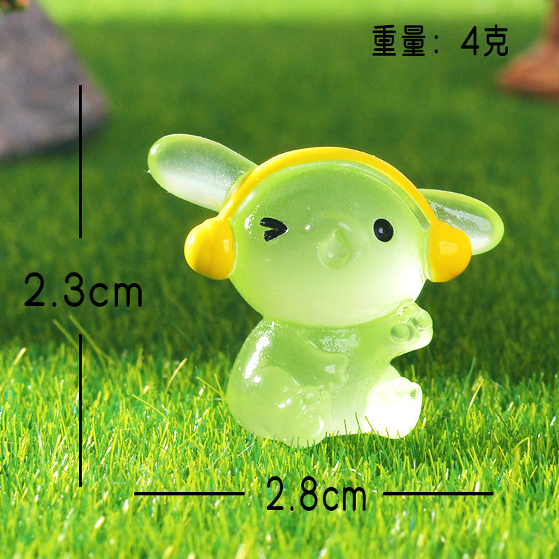 Adorable Earphone-Wearing Rabbit Garden Miniature Landscape Decoration Resin Craft Tree Accessory Simple Style Desktop Ornament