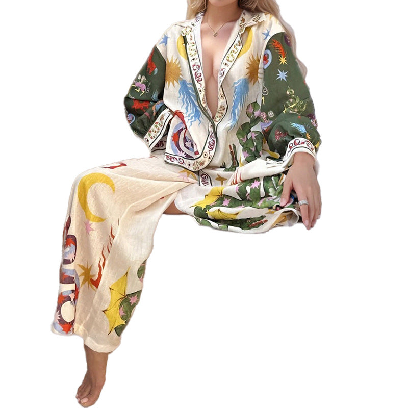 Women's Casual Set In Polyester Featuring Printing With Long Sleeve, Stylish And Elegant For Commuting