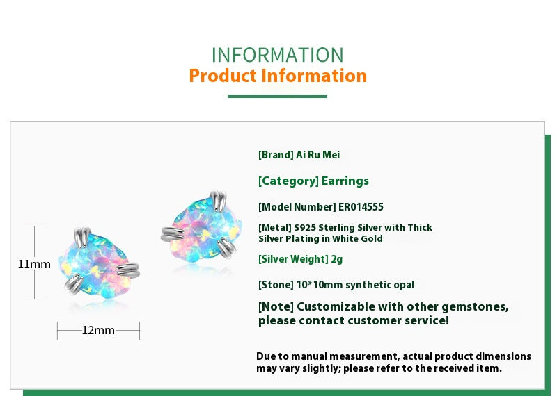 Fashionable Irregular Shaped Fire Opal Stud Earrings S925 Sterling Silver Gold Plated Geometric Pattern Women's Jewelry