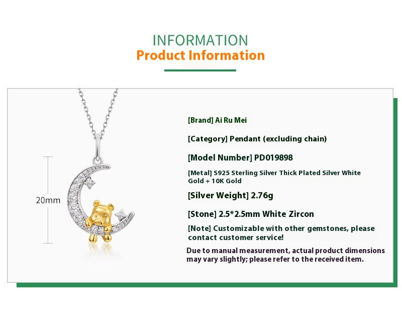 Delicate Bear Pendant Necklace 925 Silver Choker Customizable Cute Fashion Jewelry Geometric Pattern Female Style