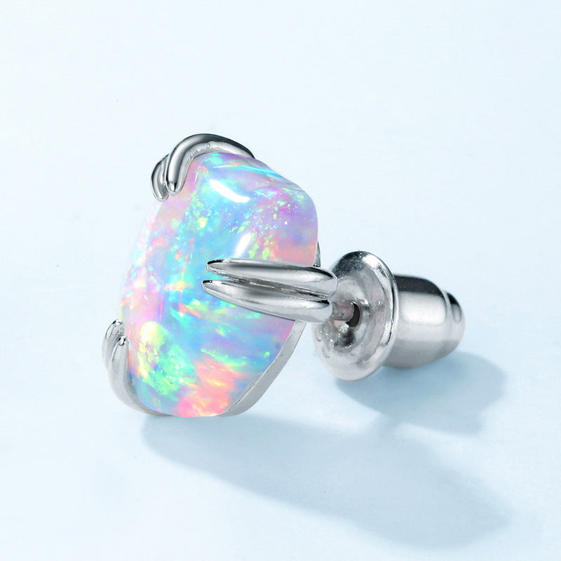 Fashionable Irregular Shaped Fire Opal Stud Earrings S925 Sterling Silver Gold Plated Geometric Pattern Women's Jewelry