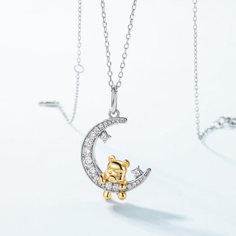 Delicate Bear Pendant Necklace 925 Silver Choker Customizable Cute Fashion Jewelry Geometric Pattern Female Style
