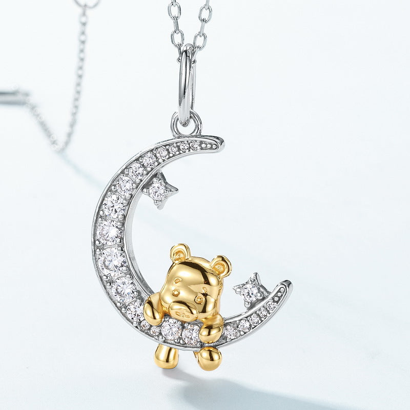 Delicate Bear Pendant Necklace 925 Silver Choker Customizable Cute Fashion Jewelry Geometric Pattern Female Style