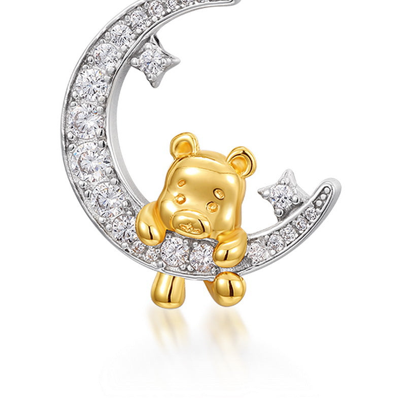Delicate Bear Pendant Necklace 925 Silver Choker Customizable Cute Fashion Jewelry Geometric Pattern Female Style