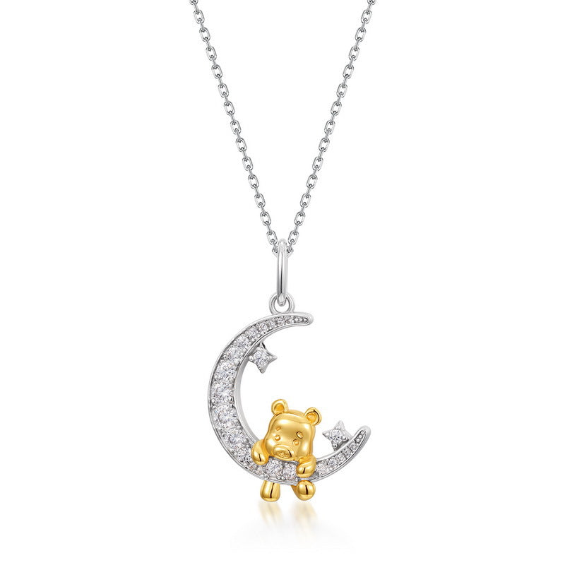 Delicate Bear Pendant Necklace 925 Silver Choker Customizable Cute Fashion Jewelry Geometric Pattern Female Style