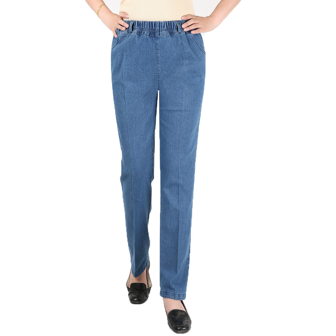 Casual High Waist Women's Jeans In Dark Color Featuring Washed Design With 71%-80% Fabric Composition, Pencil Fit