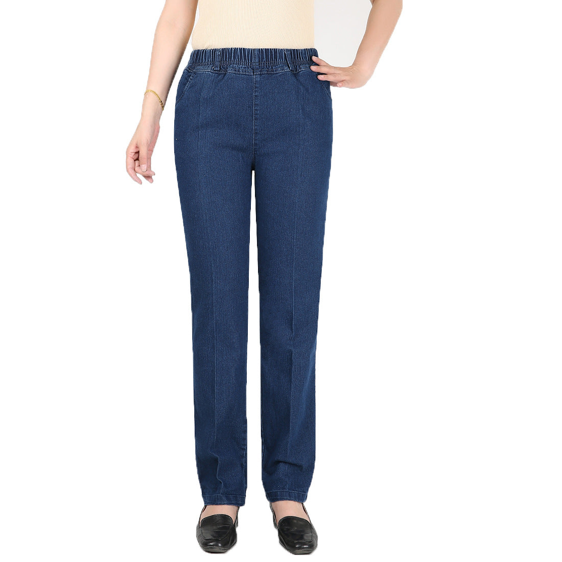 Casual High Waist Women's Jeans In Dark Color Featuring Washed Design With 71%-80% Fabric Composition, Pencil Fit