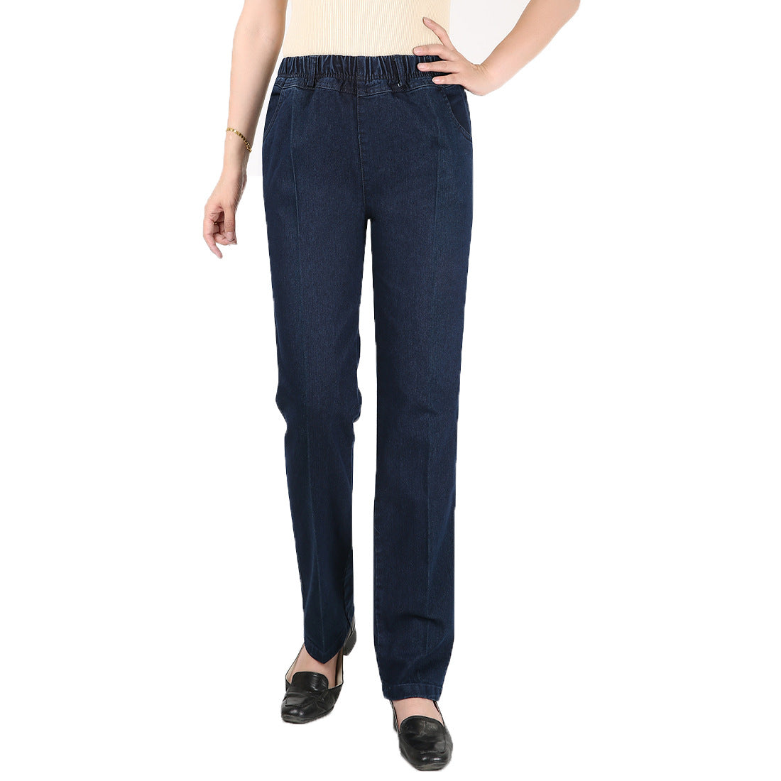 Casual High Waist Women's Jeans In Dark Color Featuring Washed Design With 71%-80% Fabric Composition, Pencil Fit