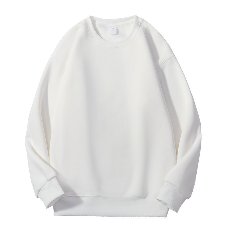Men's Solid Color White Fleece Hoodie With Long Sleeve