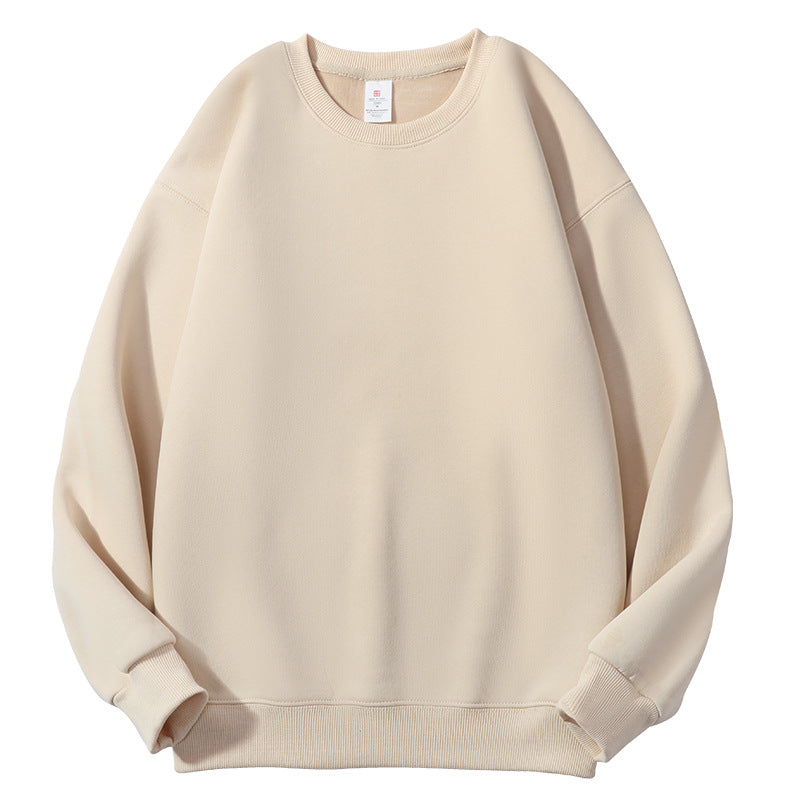 Men's Solid Color White Fleece Hoodie With Long Sleeve