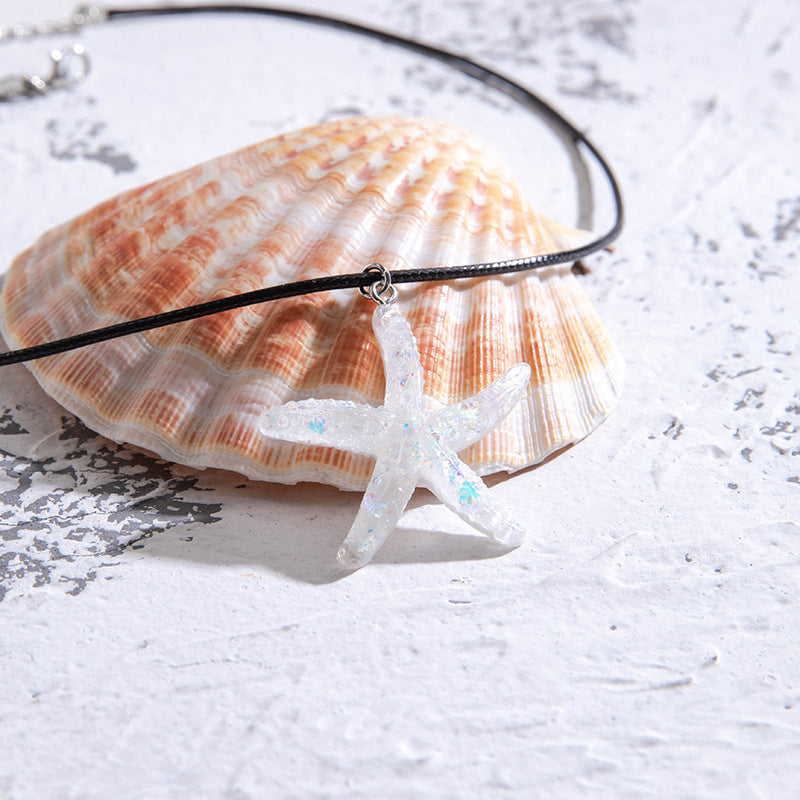 Handmade Ocean Pattern Bohemian Pendant Necklace In Purple With Artificial Crystal Inlay, Unisex Plastic Jewelry