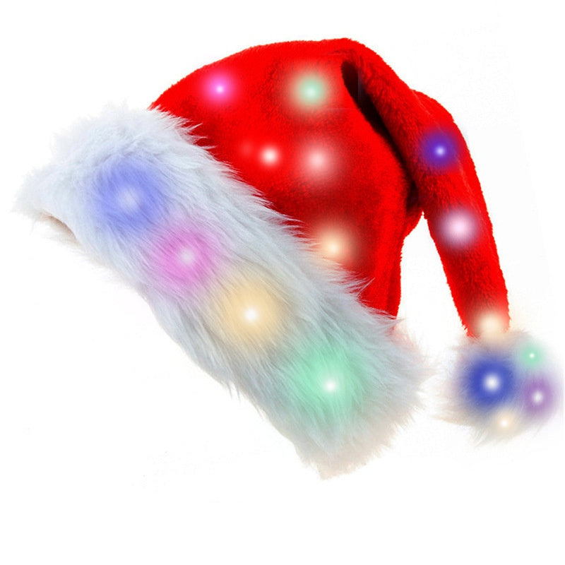 Double Layer Christmas Hat With Light Long Plush Warm Colorful Glow Party Christmas Decoration Accessories European Style