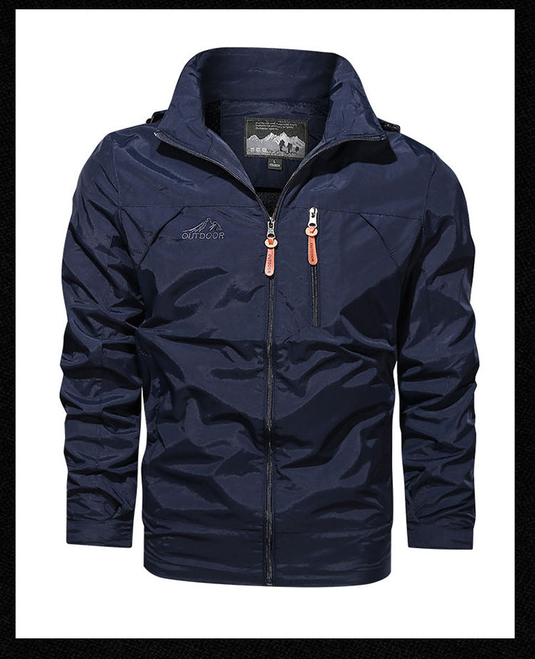 Men's Solid Color Hooded Jacket In Dyed Black, Made With Durable Polyester Fabric