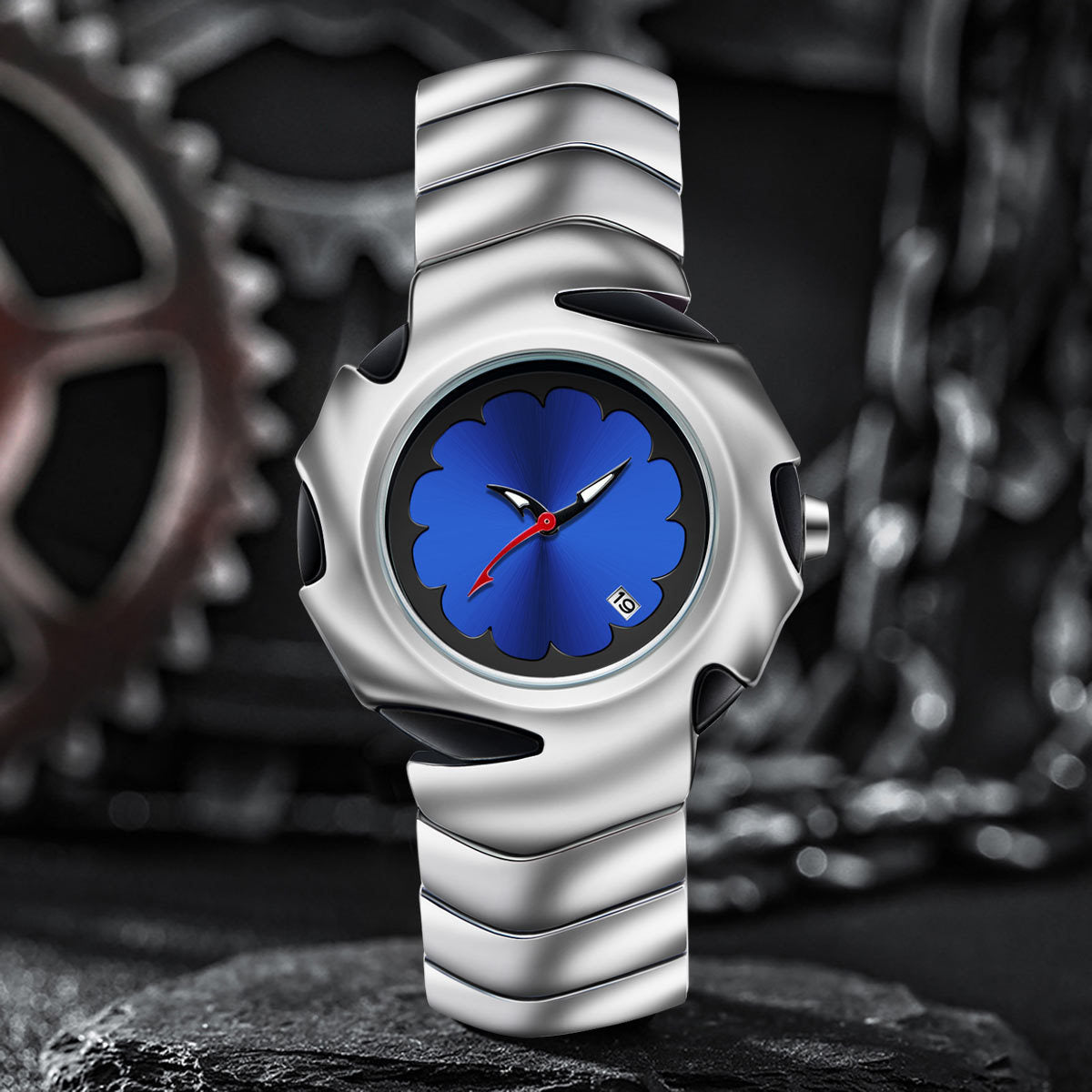 New Retro Fashionable Men's Quartz Watch Novelty Shape Personalized Design Popular Model High End Alloy Strap Round Dial Wristwatch