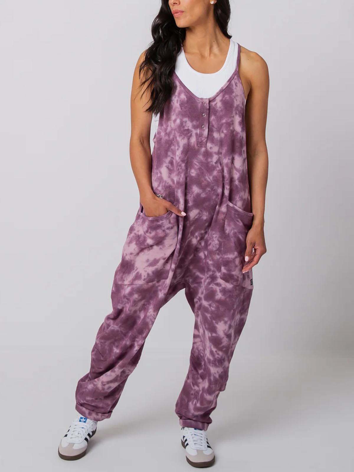 Casual Plaid Full Length Jumpsuit For Women In Polyester Fabric Featuring Printing Craft