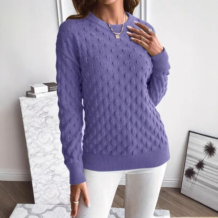 Elegant Round Neck Pullover Sweater Autumn Winter New Style  Style Long Sleeve Comfortable Polyester Fabric
