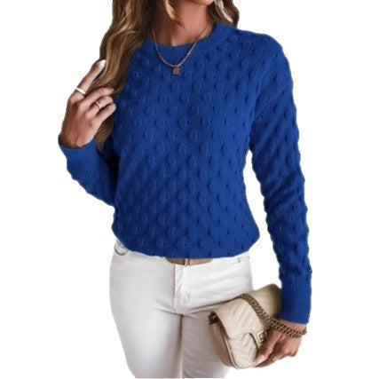 Elegant Round Neck Pullover Sweater Autumn Winter New Style  Style Long Sleeve Comfortable Polyester Fabric