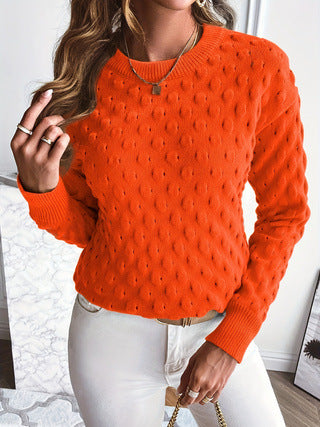 Elegant Round Neck Pullover Sweater Autumn Winter New Style  Style Long Sleeve Comfortable Polyester Fabric