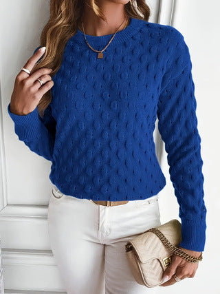 Elegant Round Neck Pullover Sweater Autumn Winter New Style  Style Long Sleeve Comfortable Polyester Fabric