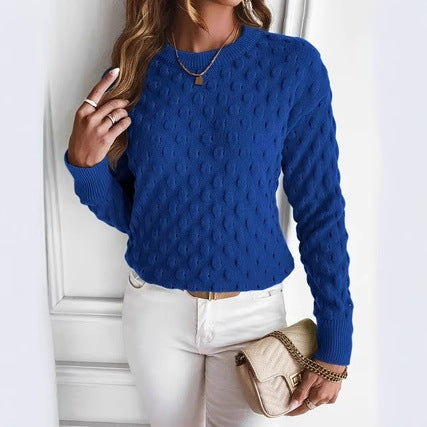Elegant Round Neck Pullover Sweater Autumn Winter New Style  Style Long Sleeve Comfortable Polyester Fabric