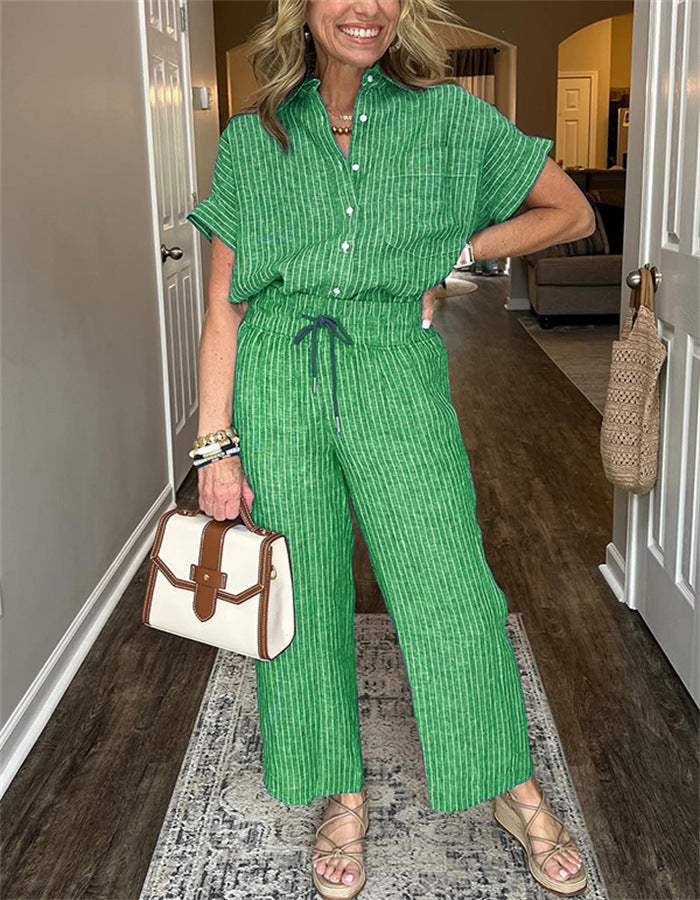 Casual Stripe Straight Pants Pant Co-ord Set In Polyester Fabric Featuring Stripe Design, 2 Pieces Set