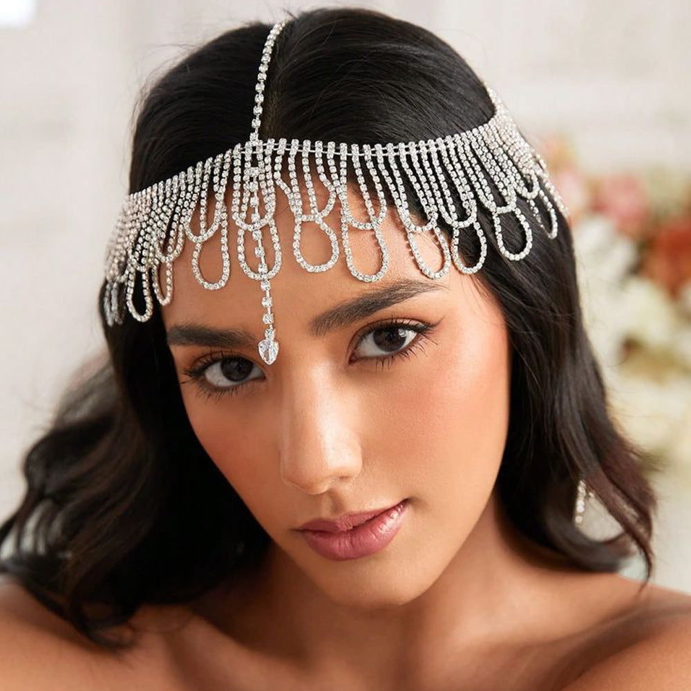 Bohemian Geometric Hair Chain For Women In Alloy With Rhinestone Inlay, Stylish Headband Accessory