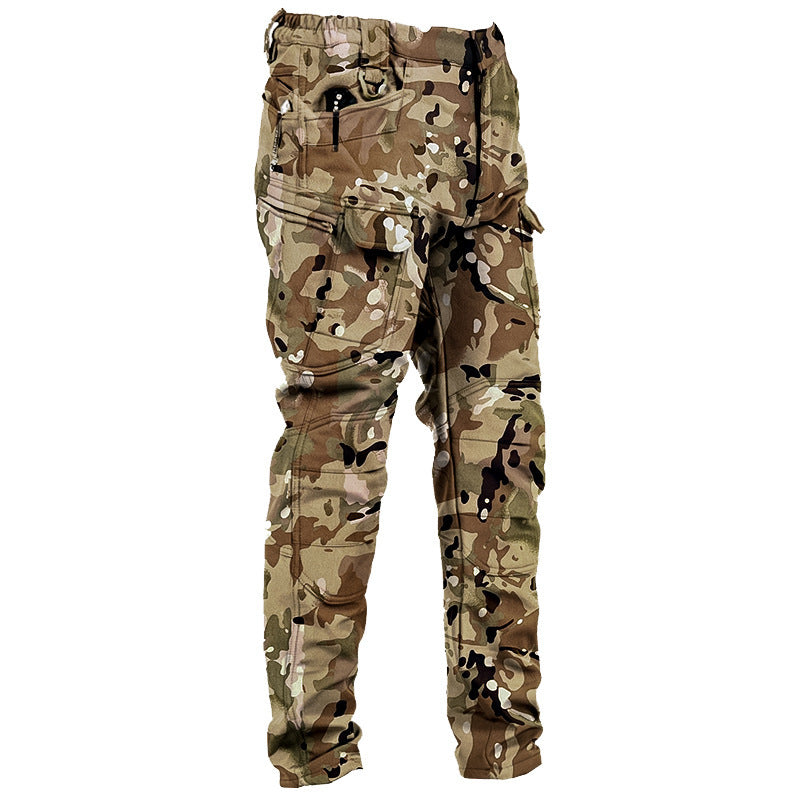 Men's Casual Solid Color Polar Fleece Casual Pants With Lapel Neckline, Featuring Shorts Co-ord Set