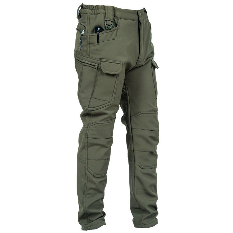 Men's Casual Solid Color Polar Fleece Casual Pants With Lapel Neckline, Featuring Shorts Co-ord Set
