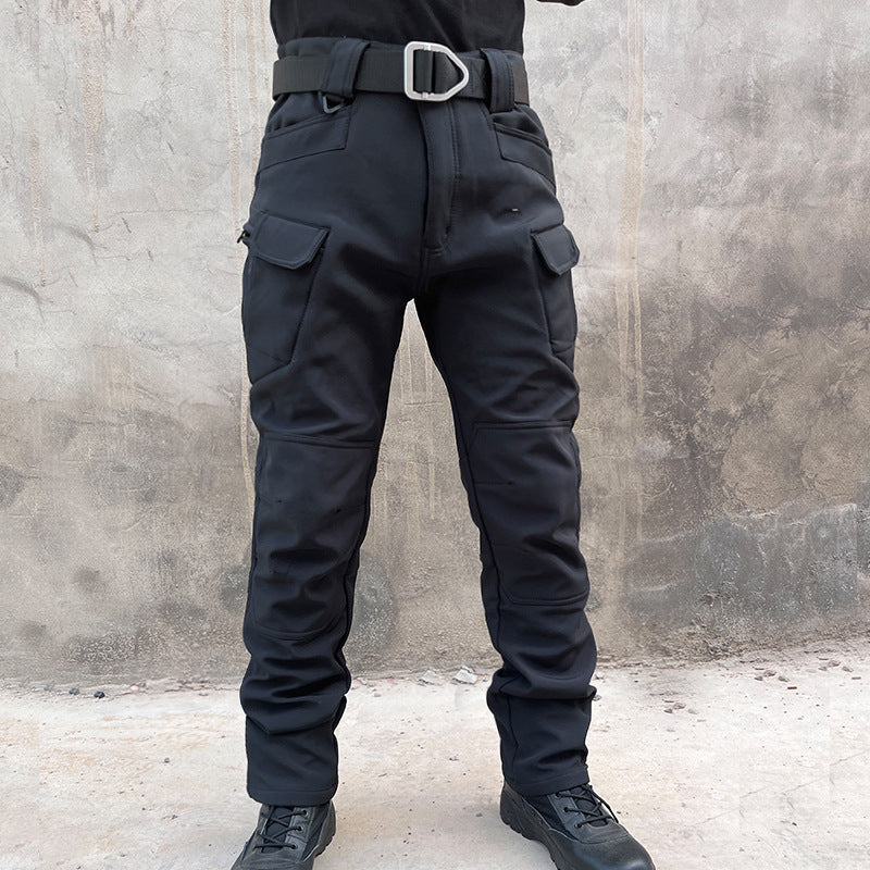 Men's Casual Solid Color Polar Fleece Casual Pants With Lapel Neckline, Featuring Shorts Co-ord Set