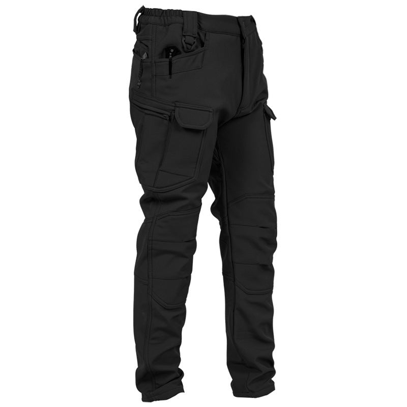 Men's Casual Solid Color Polar Fleece Casual Pants With Lapel Neckline, Featuring Shorts Co-ord Set