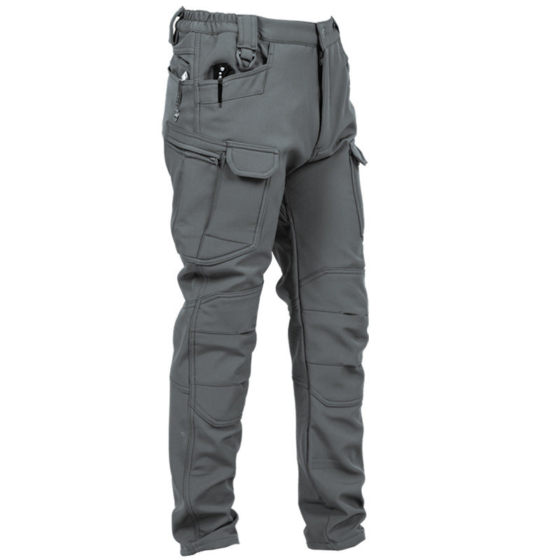 Men's Casual Solid Color Polar Fleece Casual Pants With Lapel Neckline, Featuring Shorts Co-ord Set