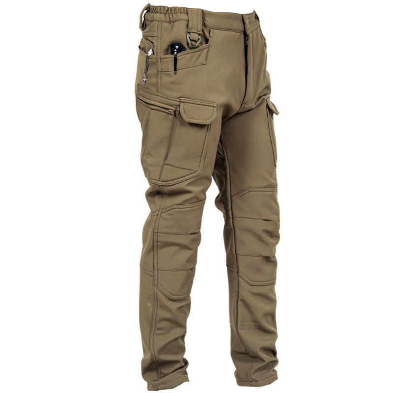 Men's Casual Solid Color Polar Fleece Casual Pants With Lapel Neckline, Featuring Shorts Co-ord Set