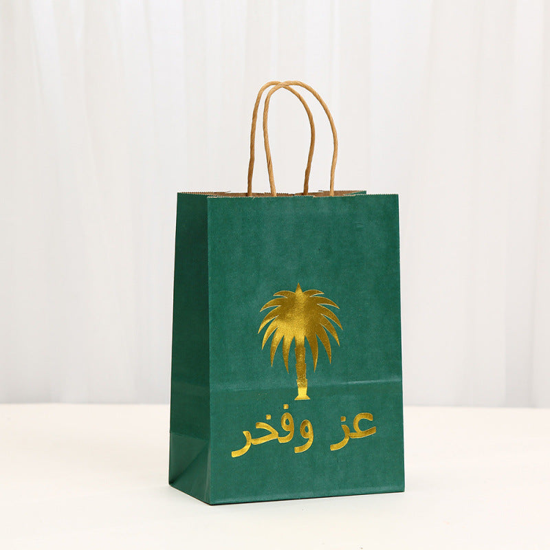 Luxury Coconut Tree Pattern Gift Bag Gold Stamping Handheld Kraft Paper Bag For Souvenir Packaging Universal Paper Bag Business