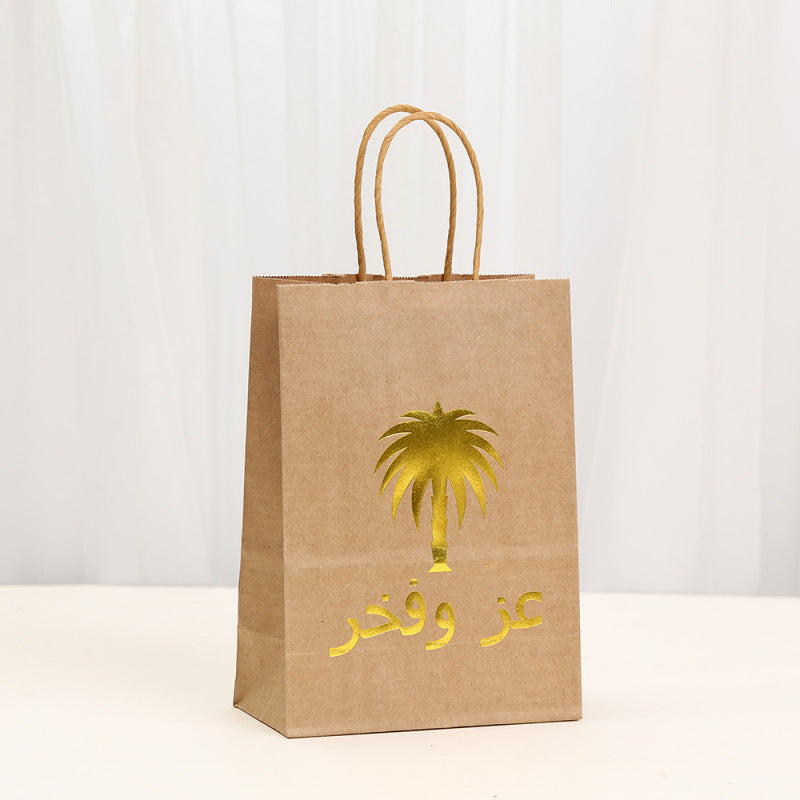 Luxury Coconut Tree Pattern Gift Bag Gold Stamping Handheld Kraft Paper Bag For Souvenir Packaging Universal Paper Bag Business